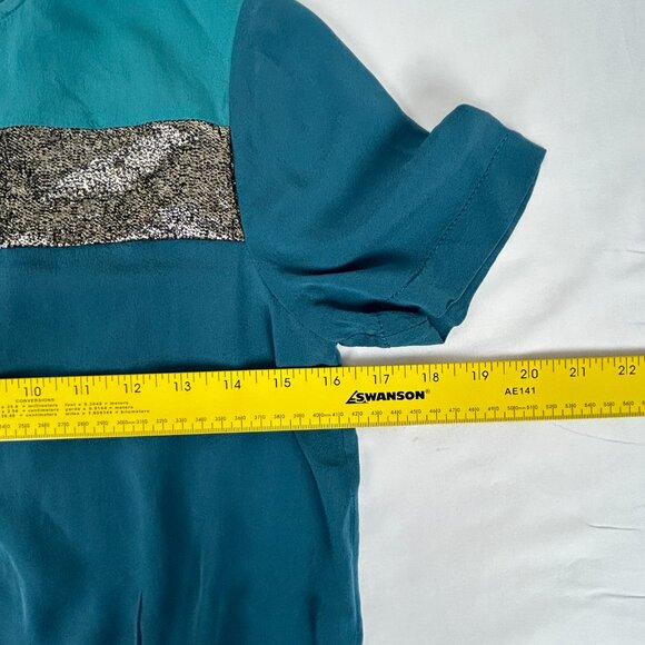 Diane Von Furstenberg Blouse Women Size 0 Silk Darla Colorblock Short Sleeve Top - Picture 11 of 15